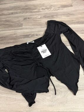 Brand new Princess Polly Black Ruched Tie-Front Long Sleeve Crop Top